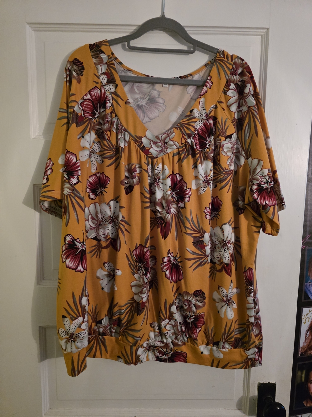 Plus-Size Mustard Floral V-Neck Tunic Top